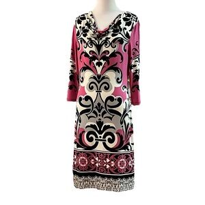 MADISON DRAPE NECK SHEATH DRESS PINK WHITE BLACK SIZE SMALL
